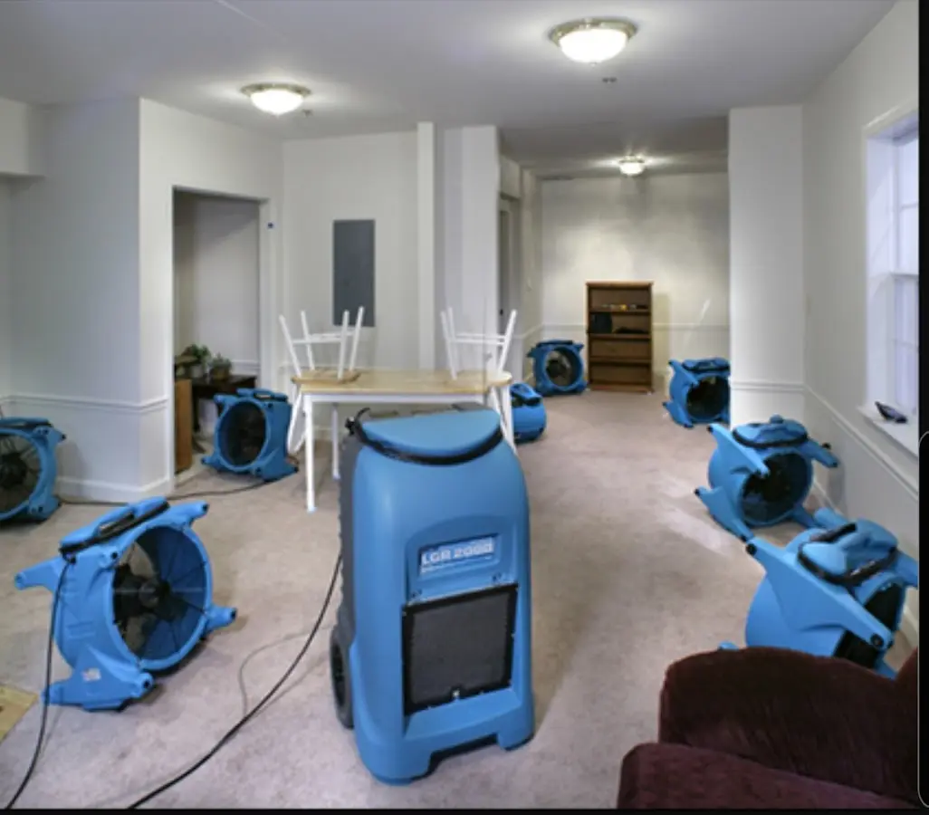 Air movers and dehumidifier setup for Water Extraction & Removal in Mobile